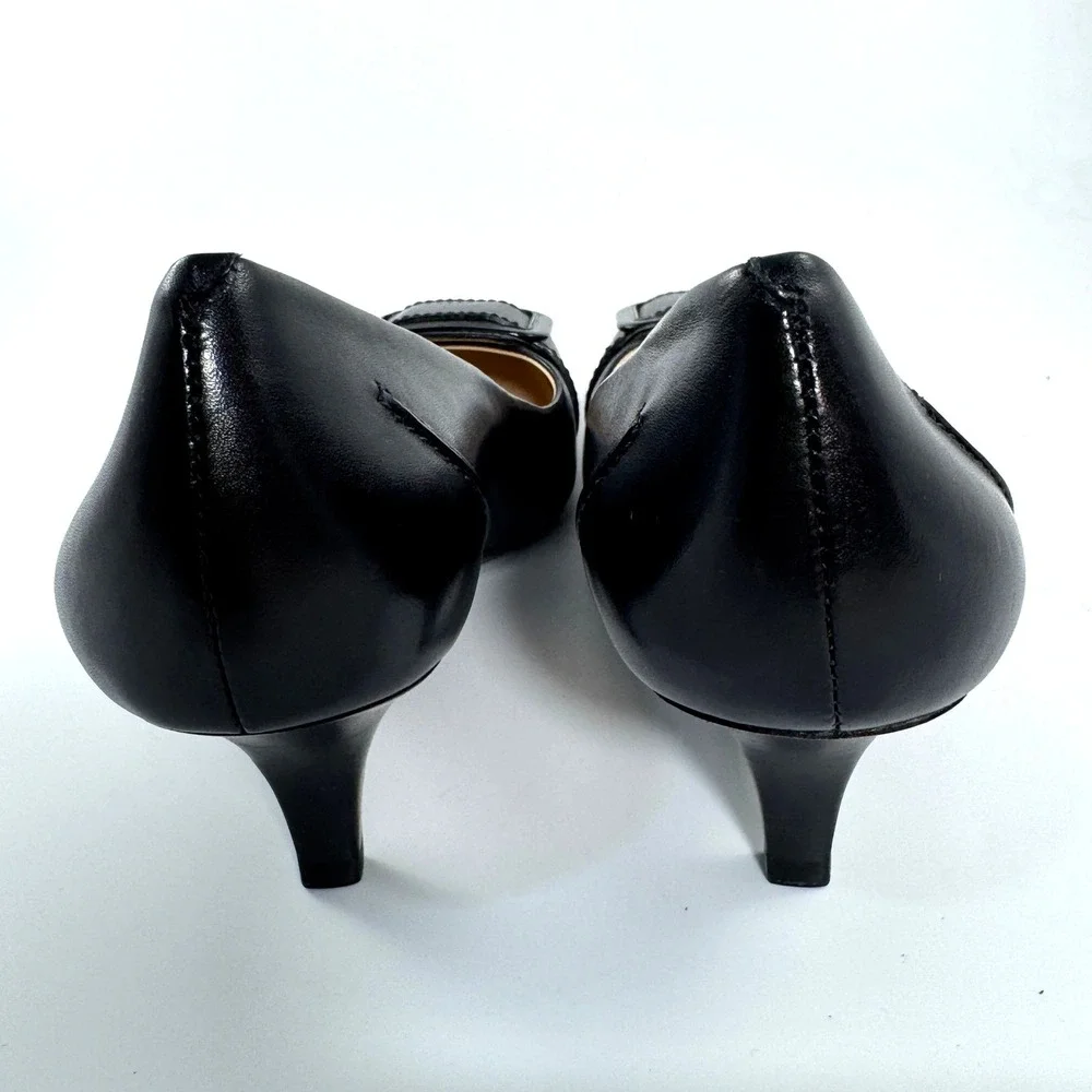Cole Haan Womens Black Leather Square Toe Buckle Kitten Heel Pumps Size 10B - Picture 7 of 9